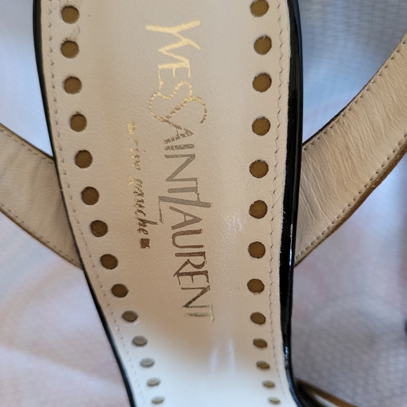 NEW YSL SAINT LAURENT BLACK & GOLD SIZE 37 HEELS - Picture 3 of 11
